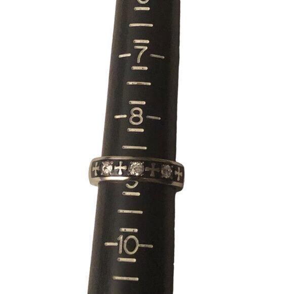Stainless steel ring with‎ cross and 3 CZs size 9 - Picture 3 of 7